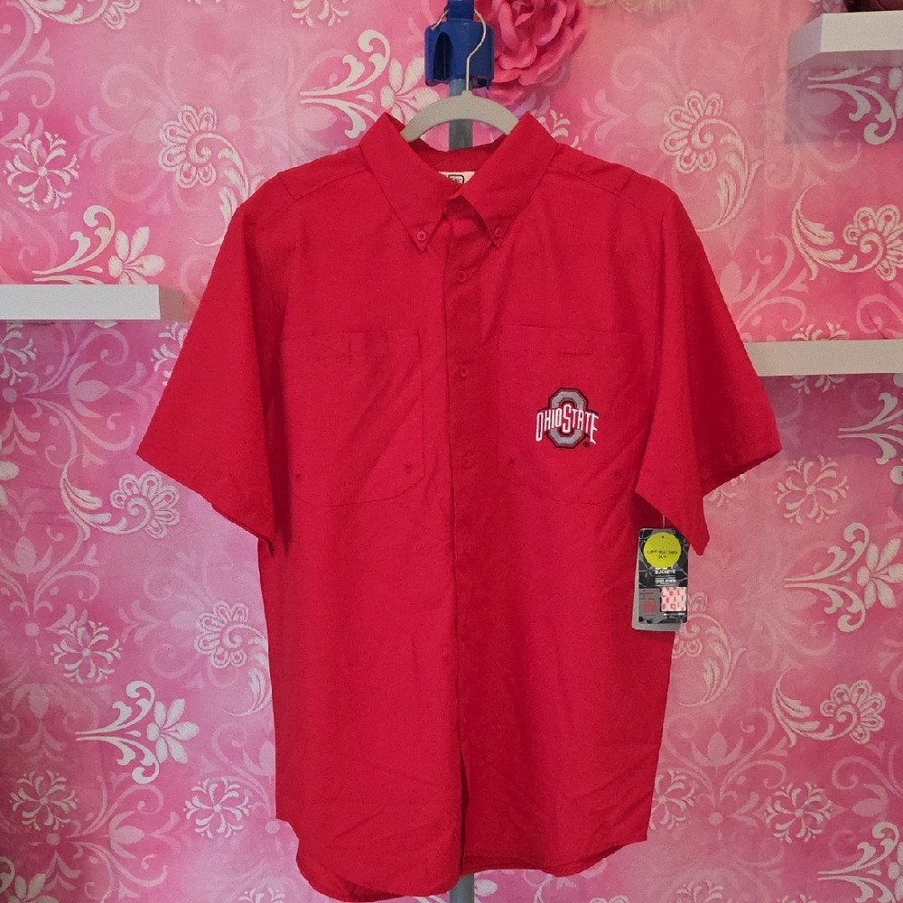 GO BUCKEYES!! Pro Edge Red Casual Button Down Shirt